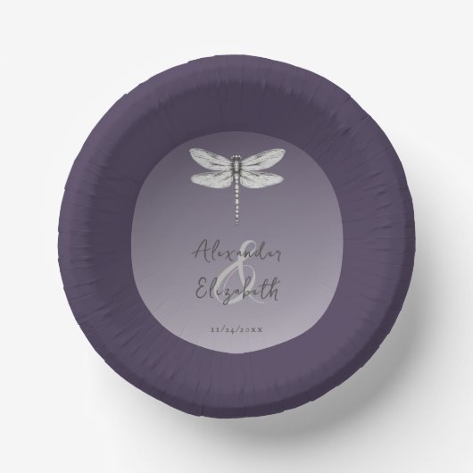 Bols En Carton Mariage Libellule Violet Foncé (Recto)