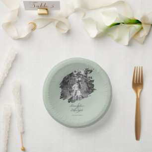 Bols En Carton Mariage photo moderne Brushstroke   Vert sage