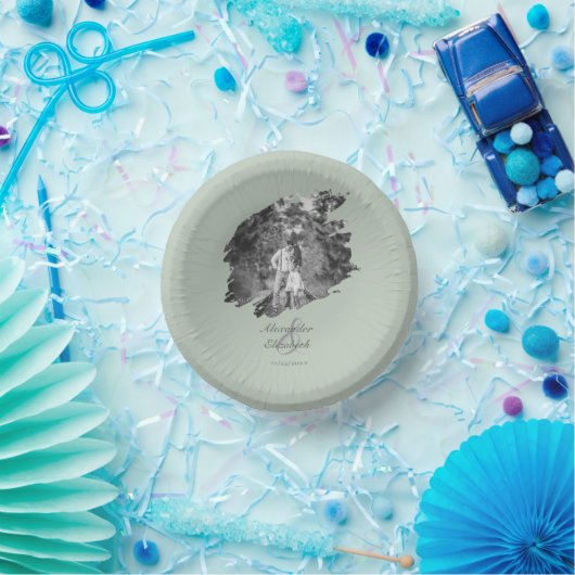 Bols En Carton Mariage photo moderne Brushstroke | Vert sage (Fête)