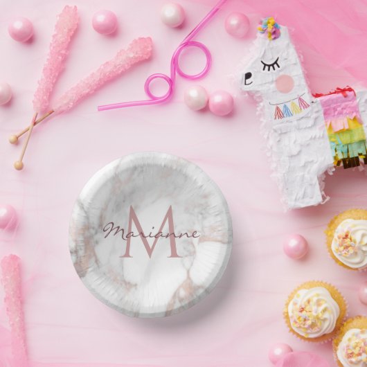 Bols En Carton Monogramme en marbre doré Rose élégant Modèle (Fête)