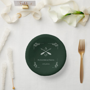 Bols En Carton Monogramme et Mariage des flèches Emerald Green