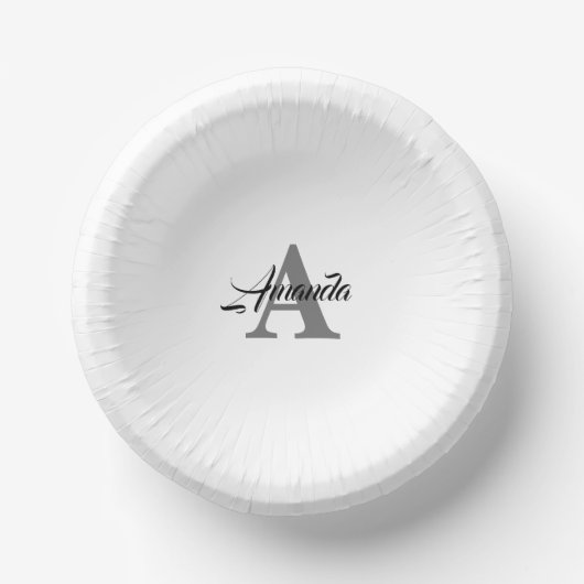 Bols En Carton Monogramme Nom personnalisé initial Gris Blanc Élé (Recto)