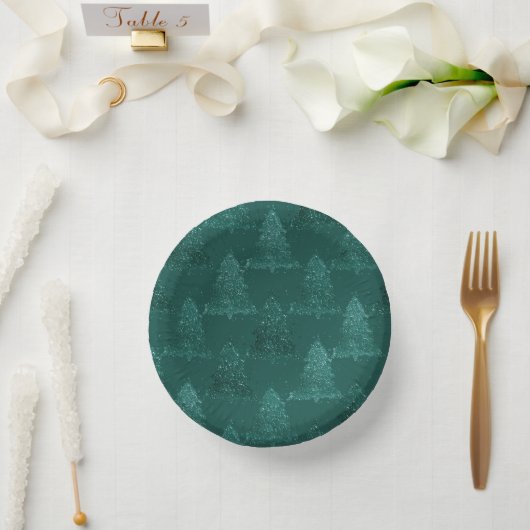 Bols En Carton Moody Tree Motif | Noël Turquoise de minuit foncé (Mariage)