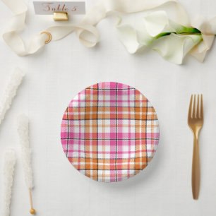Bols En Carton Motif à carreaux Tartan blanc rose orange