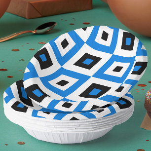 Bols En Carton Motif à carrés à carreaux bleu noir et blanc