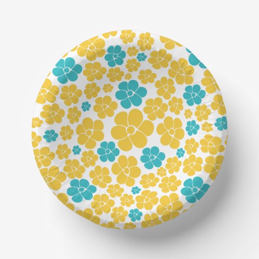 Bols En Carton Motif aux fleurs - Turquoise et Jaune (Recto)