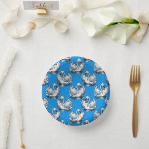Bols En Carton Motif de cygnes sur fond bleu