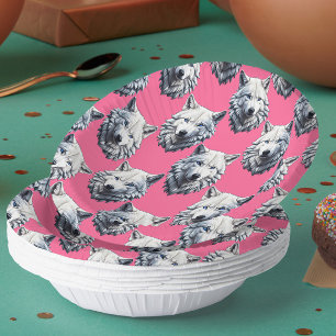 Bols En Carton Motif de tête de loup blanc design rose