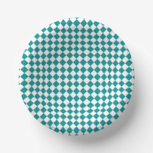 Bols En Carton Motif diamant à carreaux blanc sarcelle