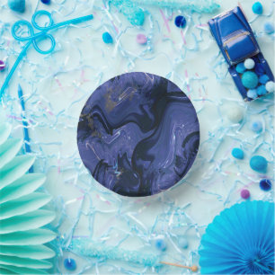 Bols En Carton Motif en marbre doré bleu marine moderne