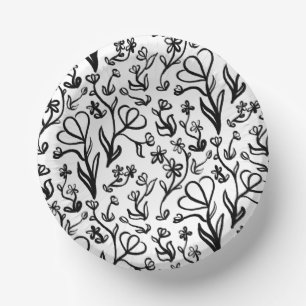 Bols En Carton Motif floral en noir et blanc