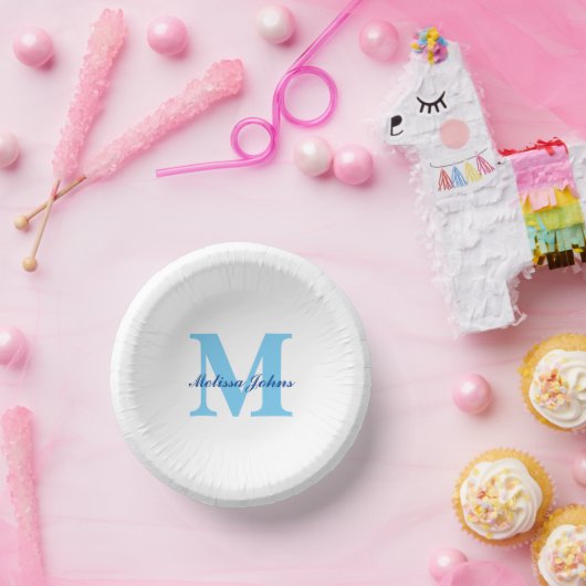 Bols En Carton Nom personnalisé Monogrammes Baby showers bleus An (Fête)