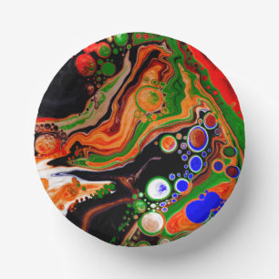 Bols En Carton Orange, Bleu, Vert, Black Digital Fluid Art