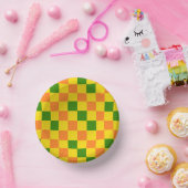 Bols En Carton Orange Yellow Green Checkered Pattern Design (Fête)