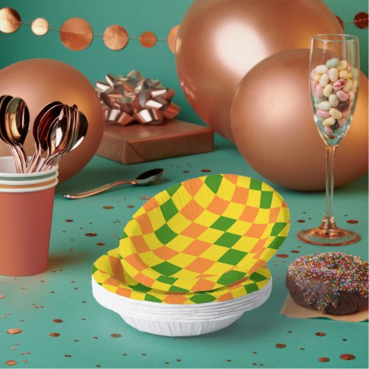 Bols En Carton Orange Yellow Green Checkered Pattern Design (Multi)