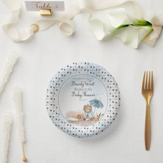 Bols En Carton Ours | Parapluie bleu Bearly Wait Boy Baby shower  (Mariage)