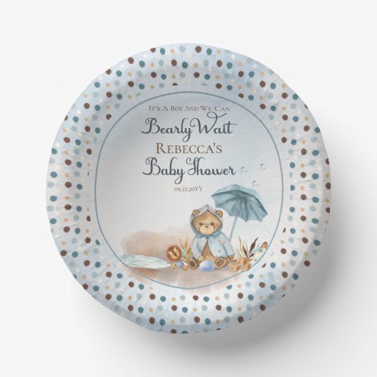 Bols En Carton Ours | Parapluie bleu Bearly Wait Boy Baby shower (Recto)