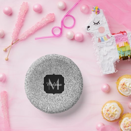 Bols En Carton Parties scintillant gris argent scintille Monogram (Fête)
