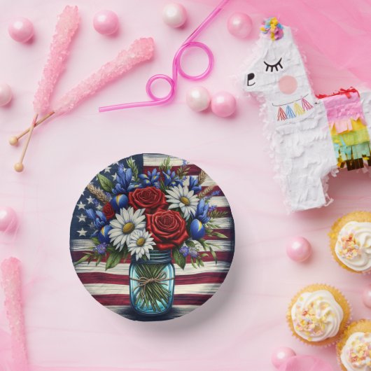 Bols En Carton Patriotique, floral en détresse (Fête)