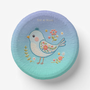 Bols En Carton Petit Bleu Oiseau Floral Bol en Papier