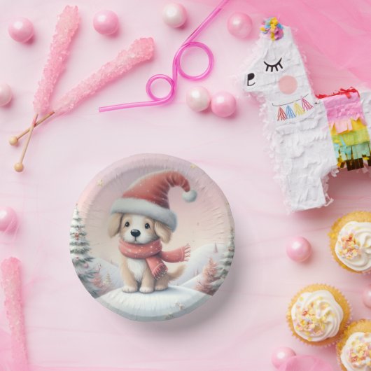 Bols En Carton Petit chiot de Noël en chapeau santa (Fête)