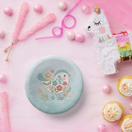 Bols En Carton Petit Oiseau Bleu Fleurs Roses Bol en Papier (Fête)