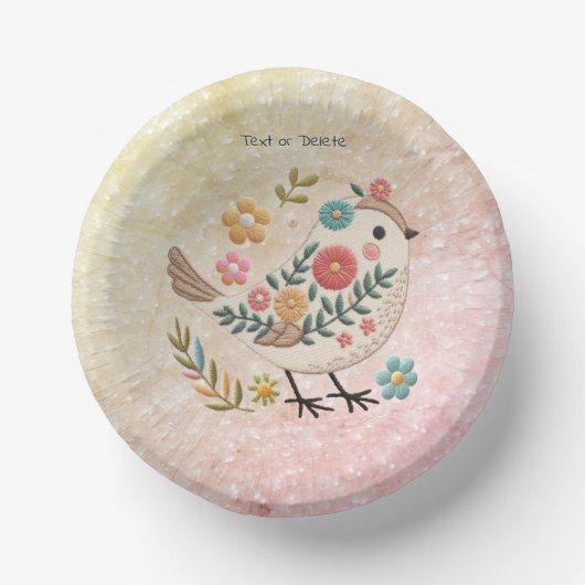 Bols En Carton Petit Oiseau Feuille Fleurs Pink Paper Bowl (Recto)