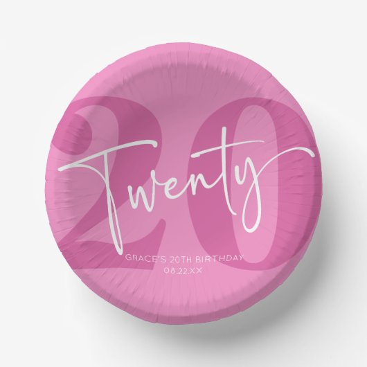 Bols En Carton Pink Vingt-vingtième 20e fête d'anniversaire (Recto)