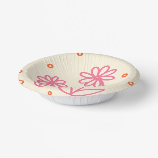 Bols En Carton Pois et marguerites 2 - Rose, orange et crème (Angulaire)