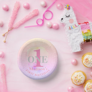 Bols En Carton Premier anniversaire Pretty Elegant Rose Nom perso