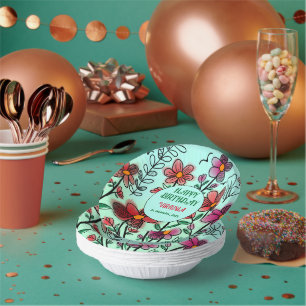 BOLS EN CARTON PRINTEMPS UNIQUE ROUGE DOODLE FLEURS ANNIVERSAIRE