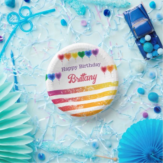 Bols En Carton Rainbow Stripes Heart Ballons Nom Année Anniversai (Fête)