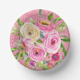 Bols En Carton Roses d'aquarelle en Parties scintillant rose et c