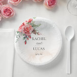 Bols En Carton Roses roses roses roses romantiques<br><div class="desc">Jolie grappe d'élégantes roses et feuillage rose vif d'aquarelle sur un arrière - plan pastel subtil. Inclut les champs de texte modifiables.</div>