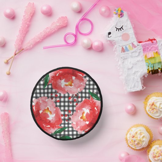 Bols En Carton Roses rouges En vichy noir blanc (Fête)