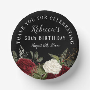 Bols En Carton Roses rouges sur Noir 50e anniversaire Merci