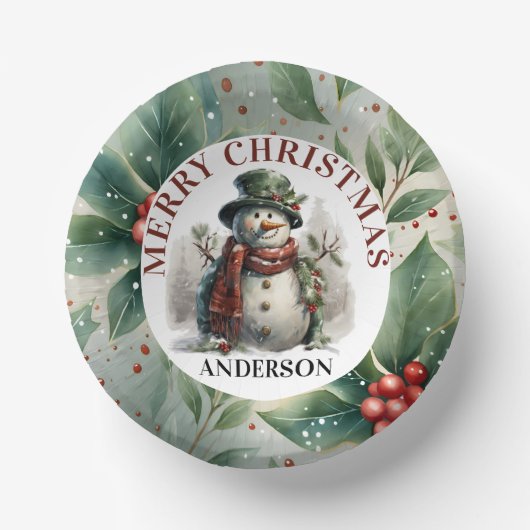 Bols En Carton Snowman mignon Noël souhaits Plaque en papier (Recto)