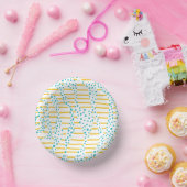 Bols En Carton Spots et bandes 2 en Turquoise, Jaune et Blanc (Fête)