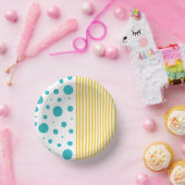 Bols En Carton Spots et rayures - Turquoise et Jaune (Fête)