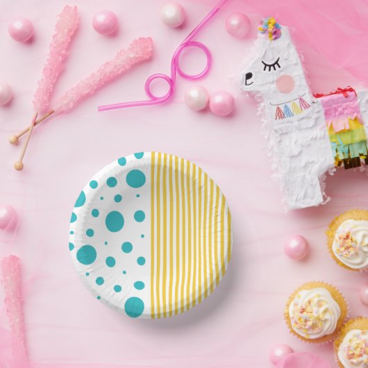 Bols En Carton Spots et rayures - Turquoise et Jaune (Fête)