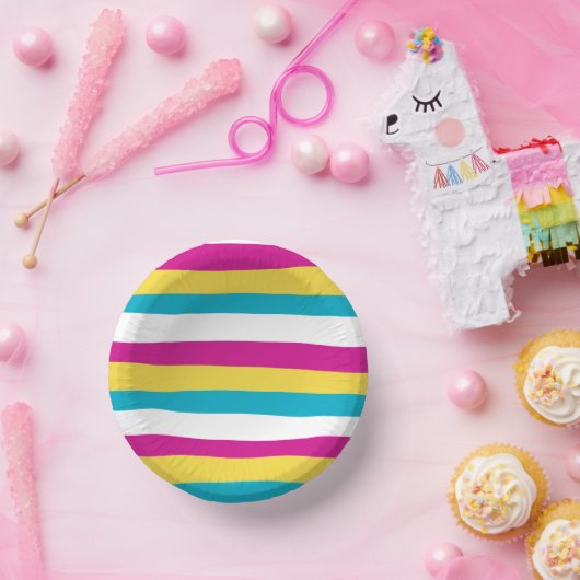 Bols En Carton Stripes inégales - Turquoise, Jaune, Rose et Blanc (Fête)