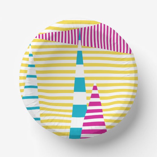 Bols En Carton Stripes on Stripes - Turquoise, Jaune et Rose (Recto)
