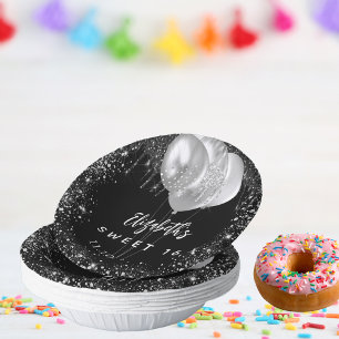 Bols En Carton Sweet 16 argent noir parties scintillant nom ballo