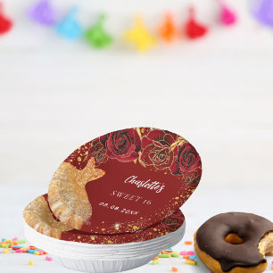 Bols En Carton Sweet 16 parties scintillant rouge or fleurs robe