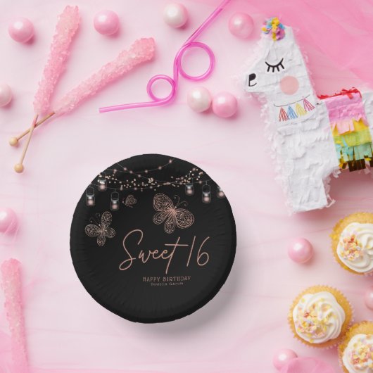 Bols En Carton Sweet 16 Rose Gold Butterfly Chic Moderne Annivers (Fête)