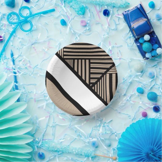 Bols En Carton Triangle - Taupe, noir et blanc (Fête)