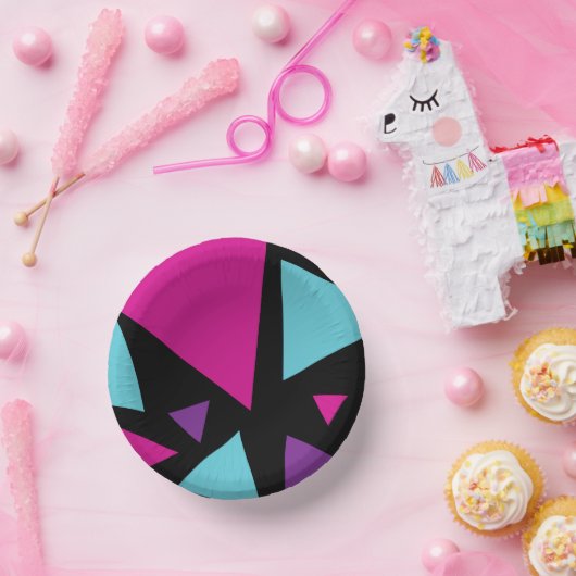 Bols En Carton Triangles en rose, violet, bleu et noir (Fête)