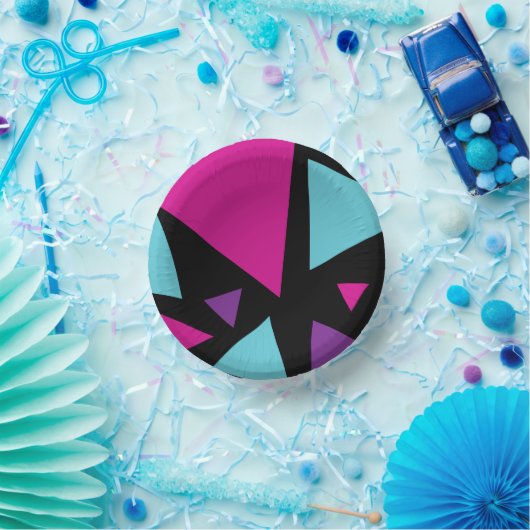 Bols En Carton Triangles en rose, violet, bleu et noir (Fête)