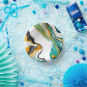 Bols En Carton Turquoise, Or, Marbre Fluide Art (Fête)