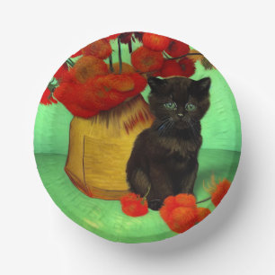 Bols En Carton Van Gogh Black Kitten Fleurs rouges